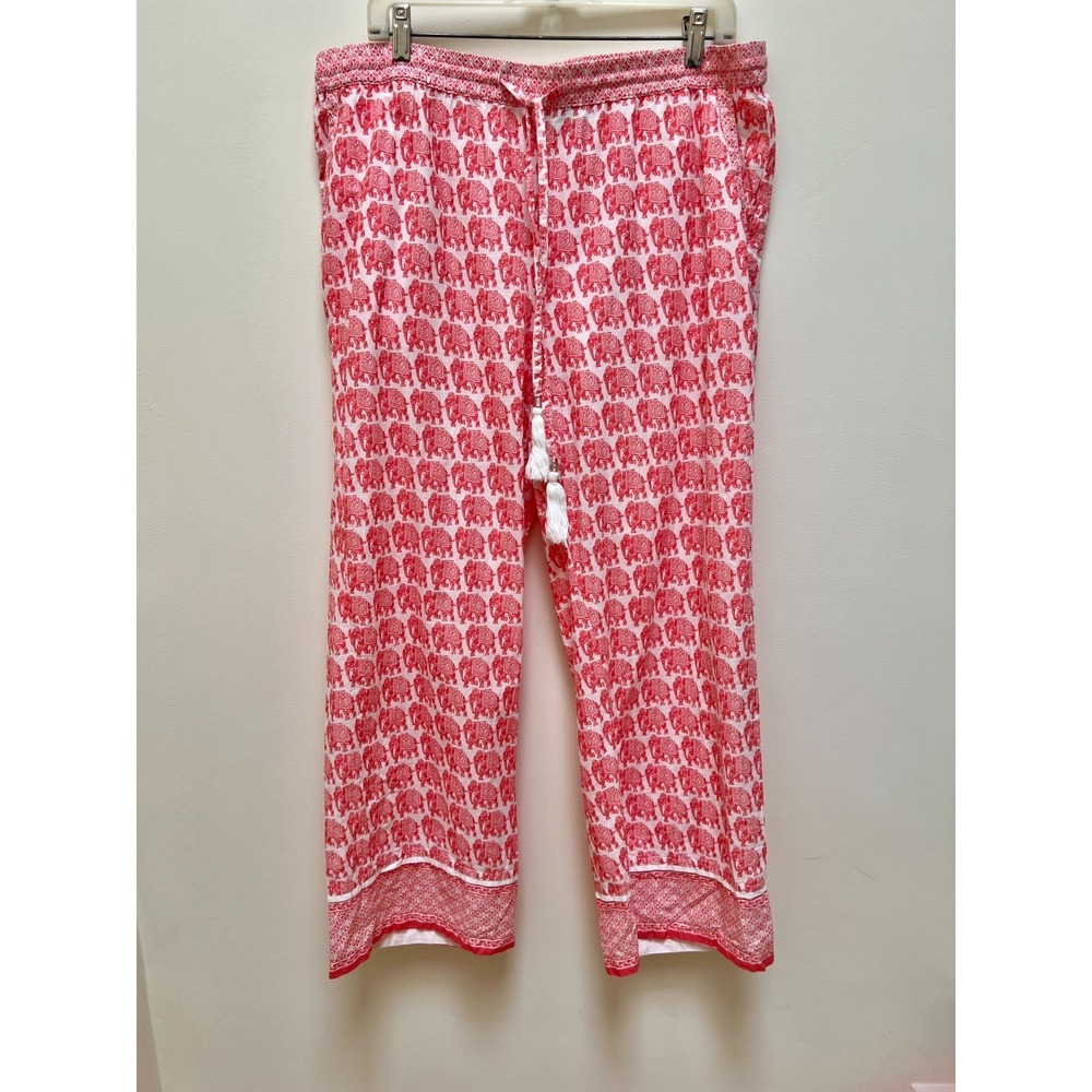 Devi Designs W Elephant Block Print PJ Pants White Pink XL 100% Cotton Boho